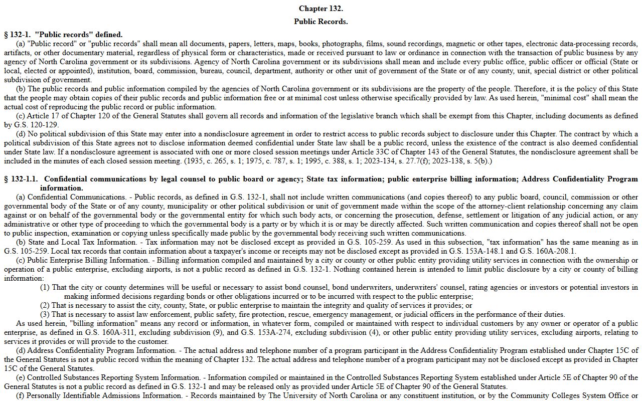 Beaufort County Clerk of Superior Court Chapter 132 public records text