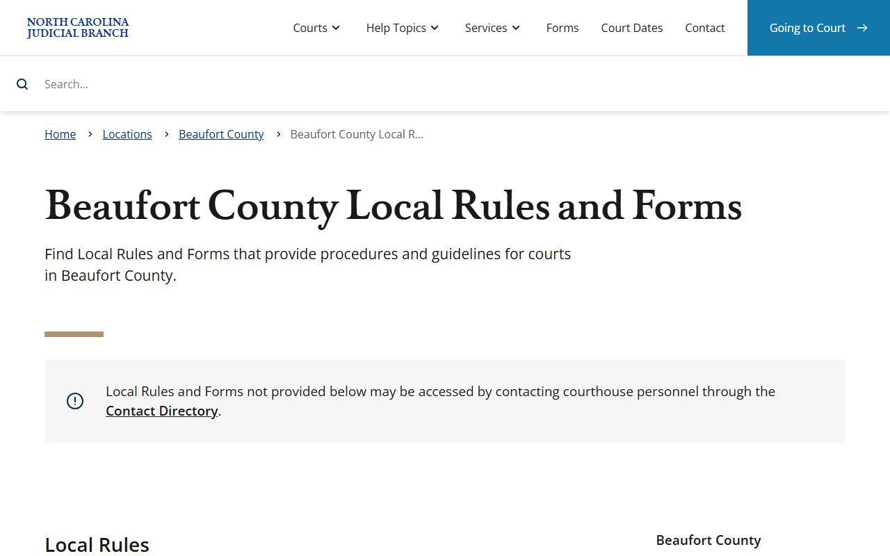 Beaufort County court dockets local rules and forms page