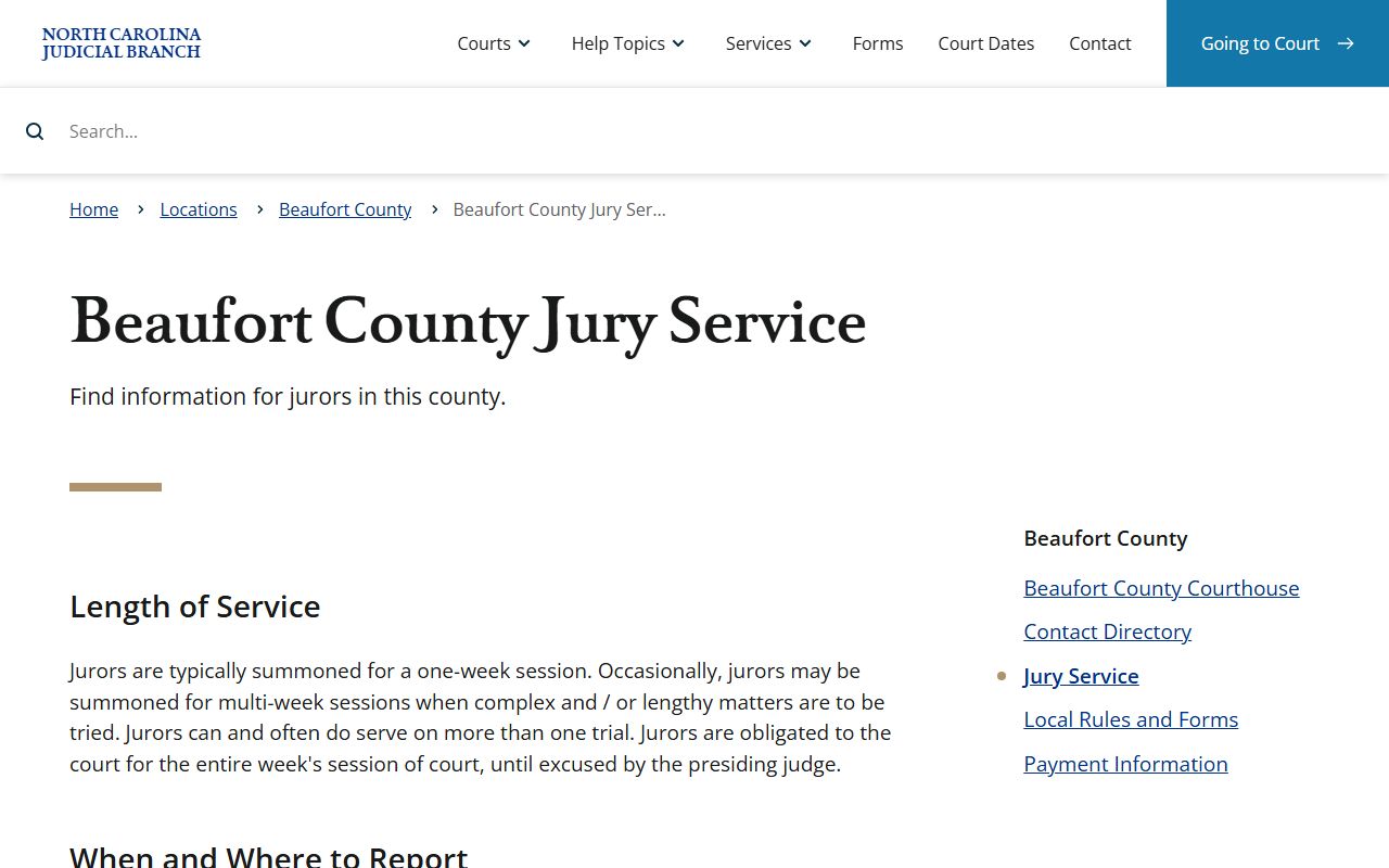 Beaufort County court dockets jury service page