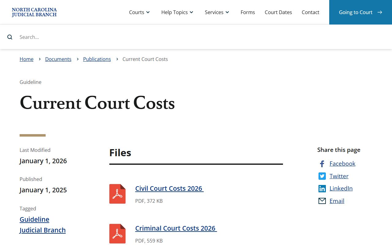 Beaufort County court records current court costs publication