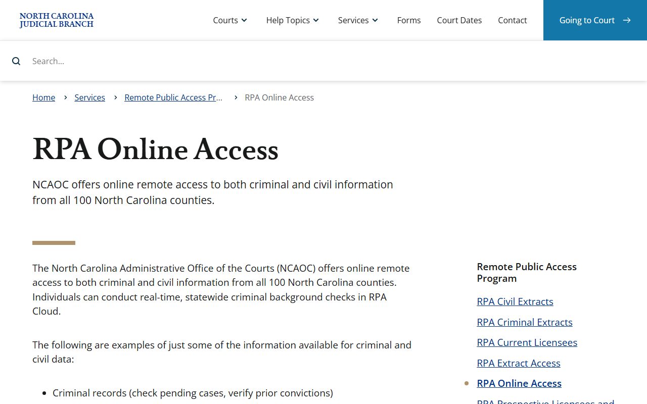 Beaufort County court records RPA online access page