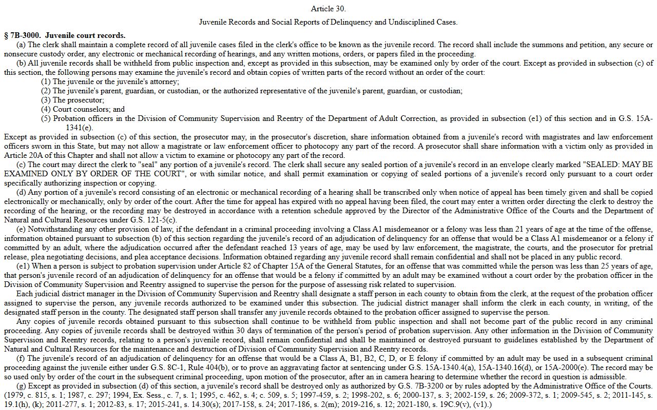 Beaufort County criminal court records juvenile confidentiality statute