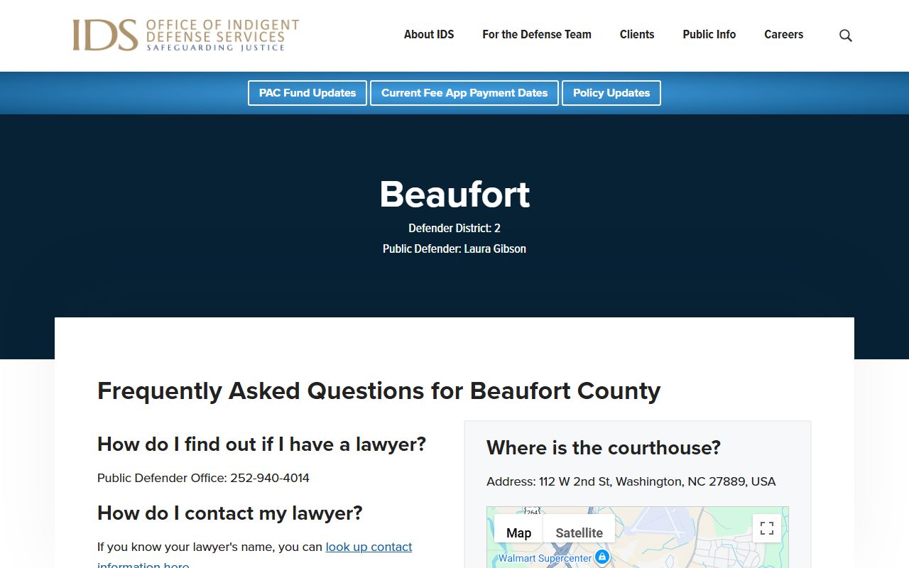Beaufort County criminal court records indigent defense page