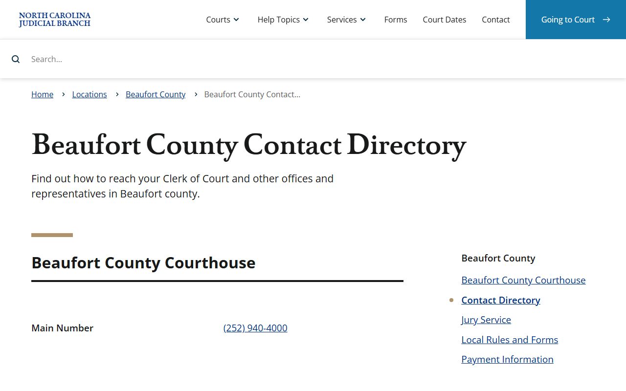 Beaufort County court records contact directory