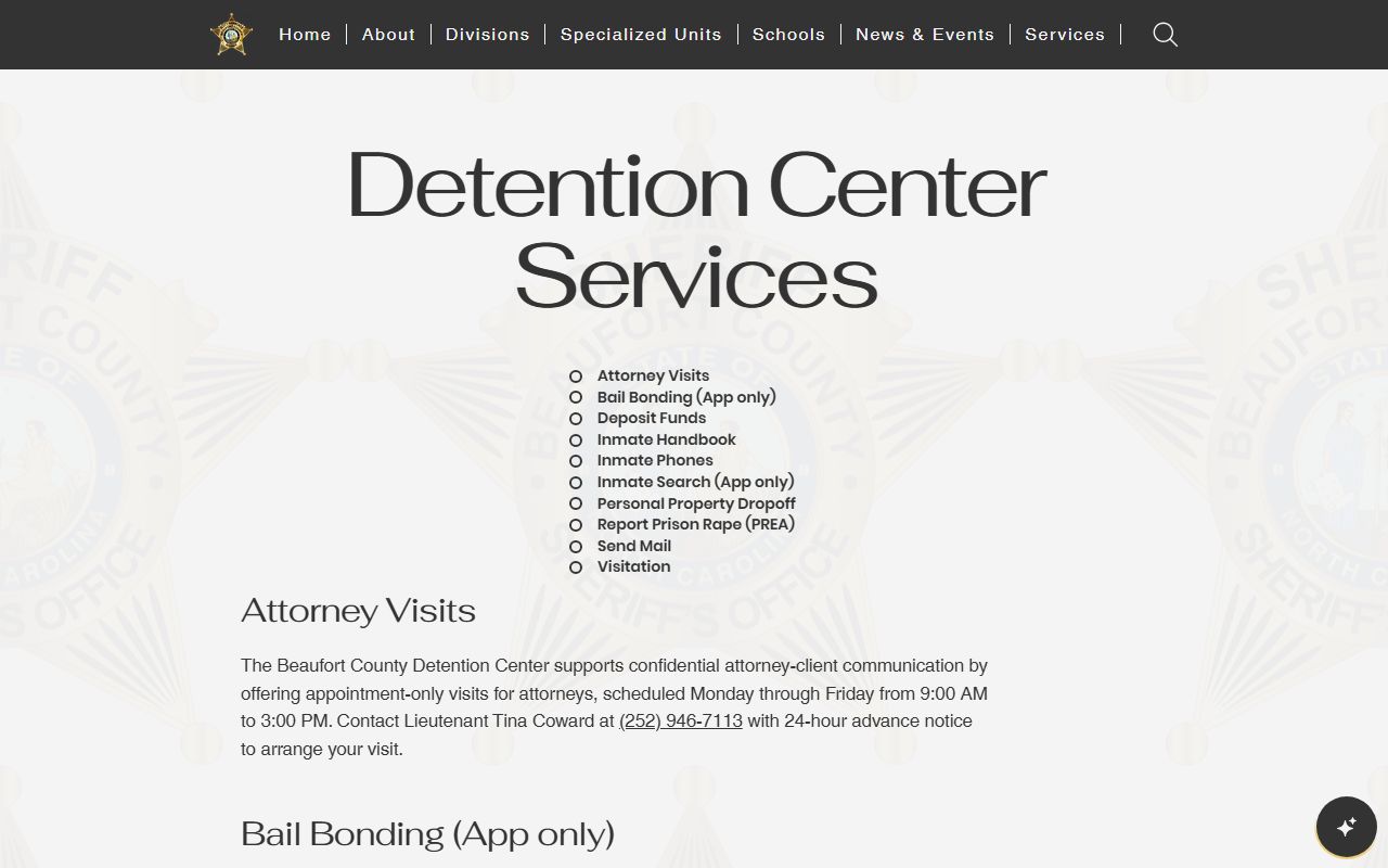 Beaufort County inmate records detention services and search rules