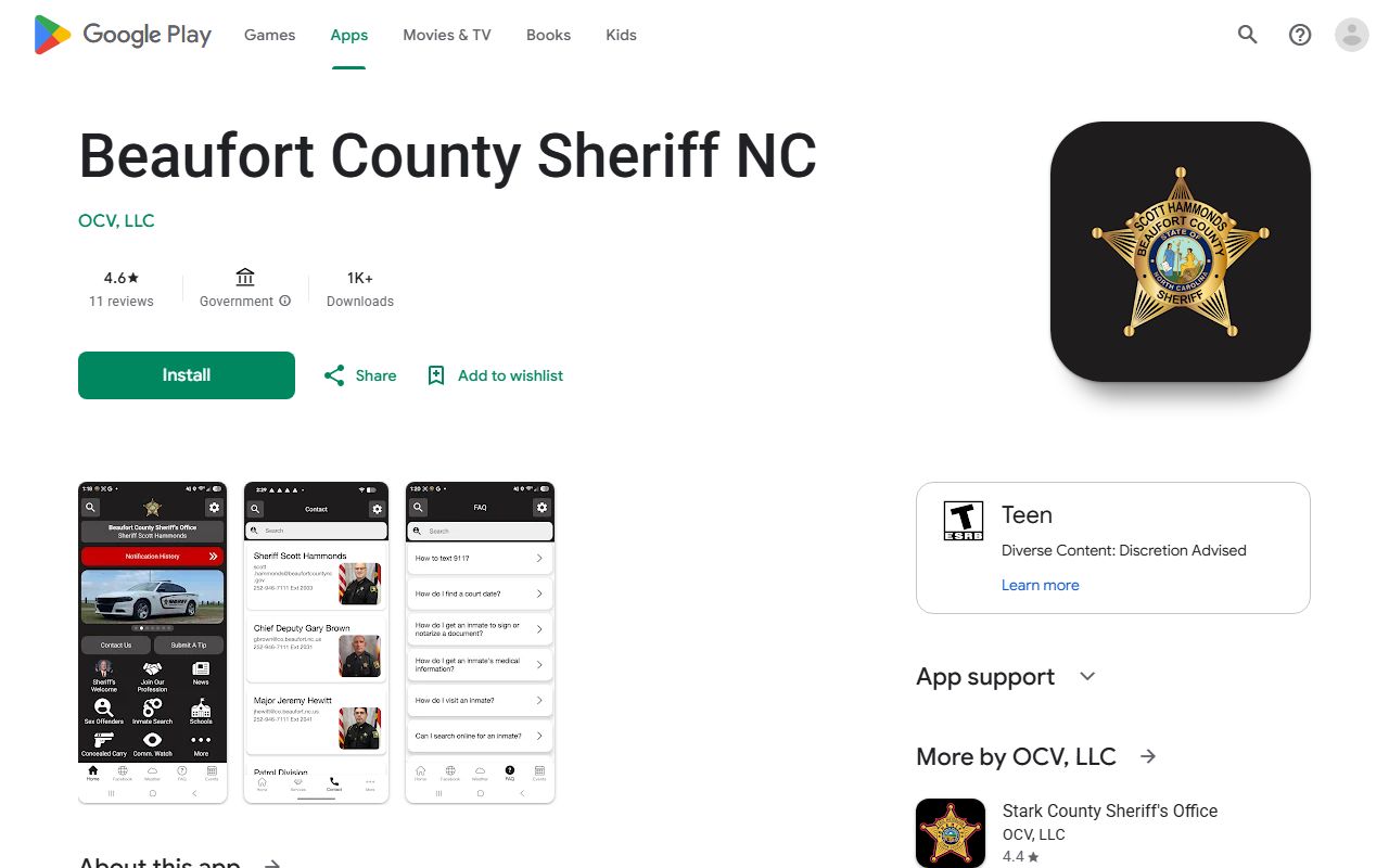 Beaufort County inmate records Sheriff app Google Play listing