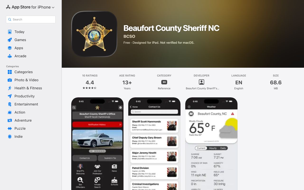 Beaufort County inmate records Sheriff app Apple listing