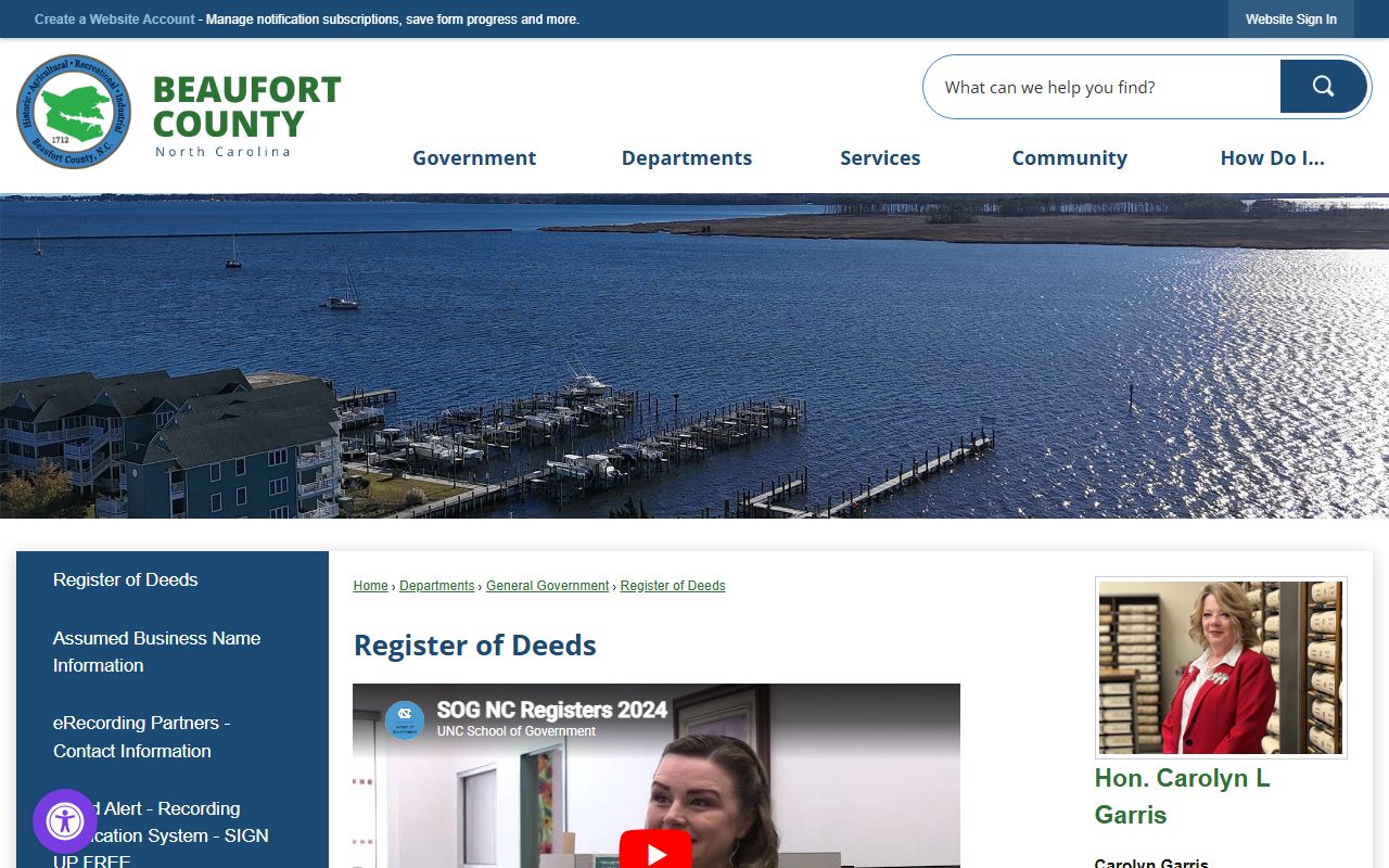 Beaufort County marriage and divorce records Register of Deeds page