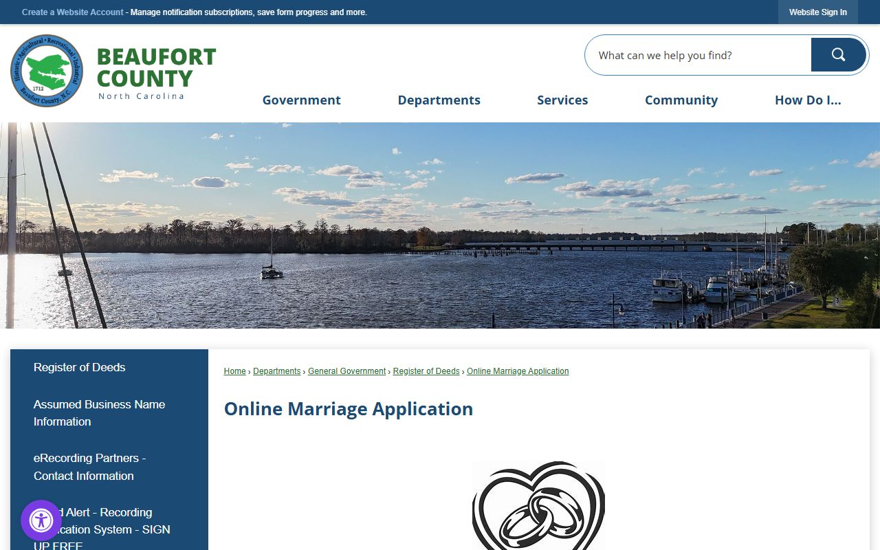 Beaufort County marriage records online application