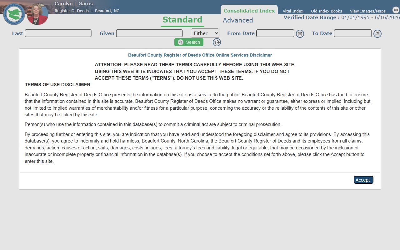 Beaufort County marriage records Register of Deeds online services