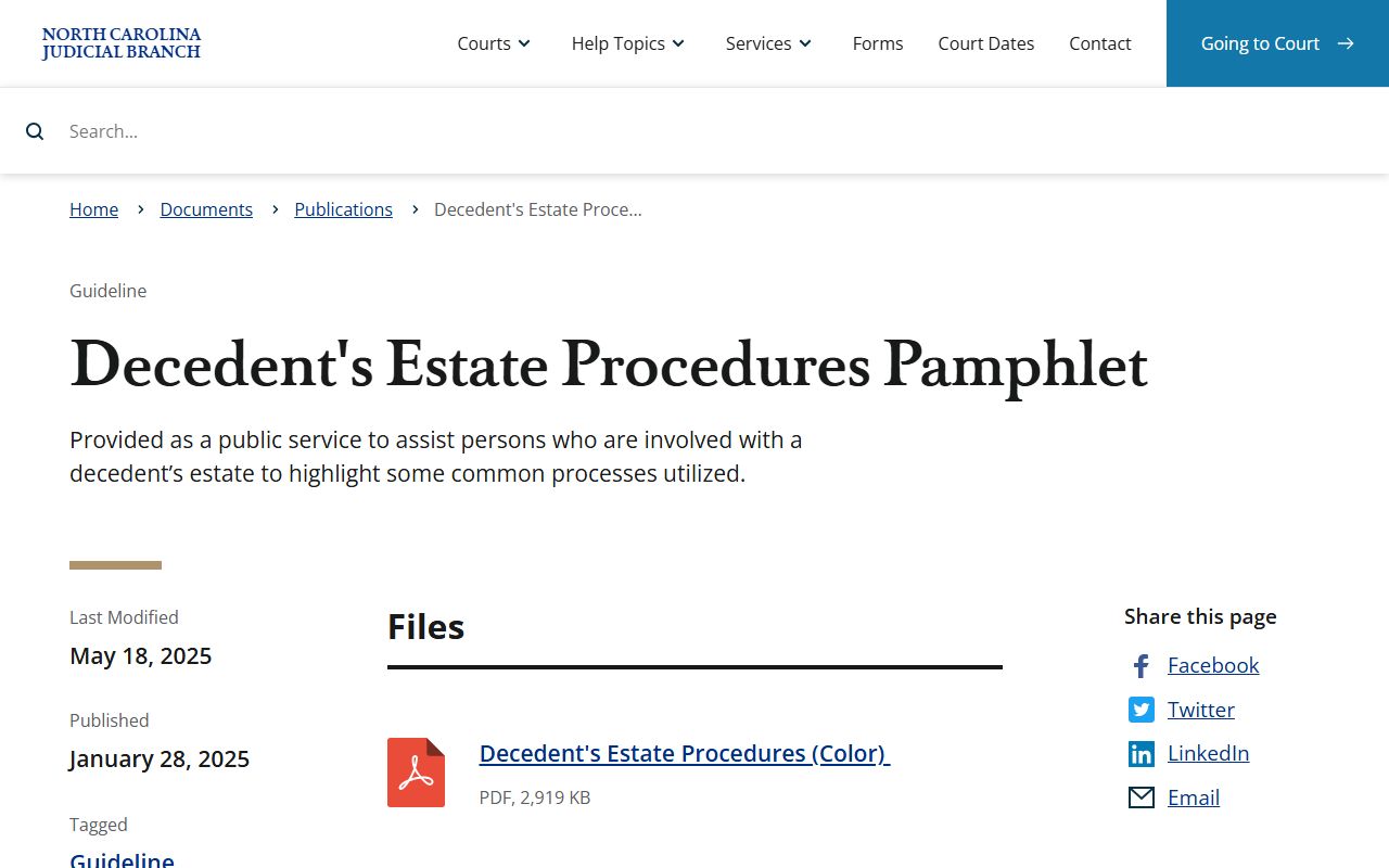 Beaufort County probate records decedent estate procedures pamphlet