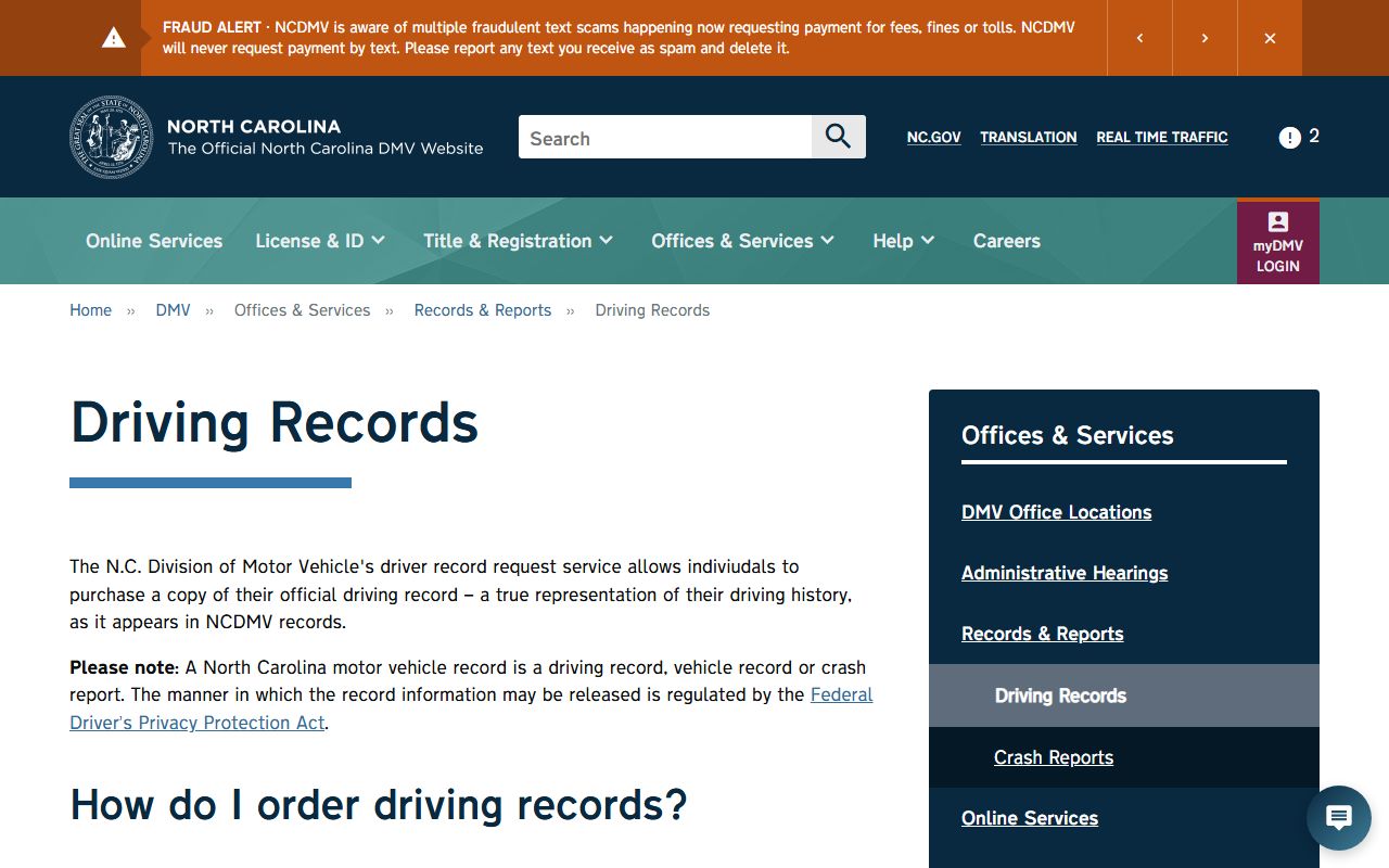 Beaufort County traffic court records NCDMV driving record order